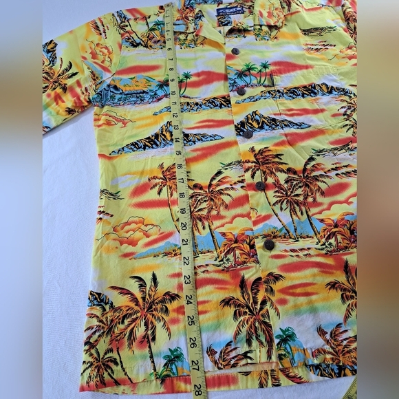 Palmwave HAWAIIAN short sleeve button down MEDIUM bright Yellow print - Picture 6 of 7